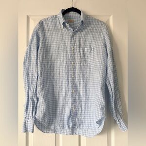 Men's Italian Linen Blue Gingham Button Down Shirt